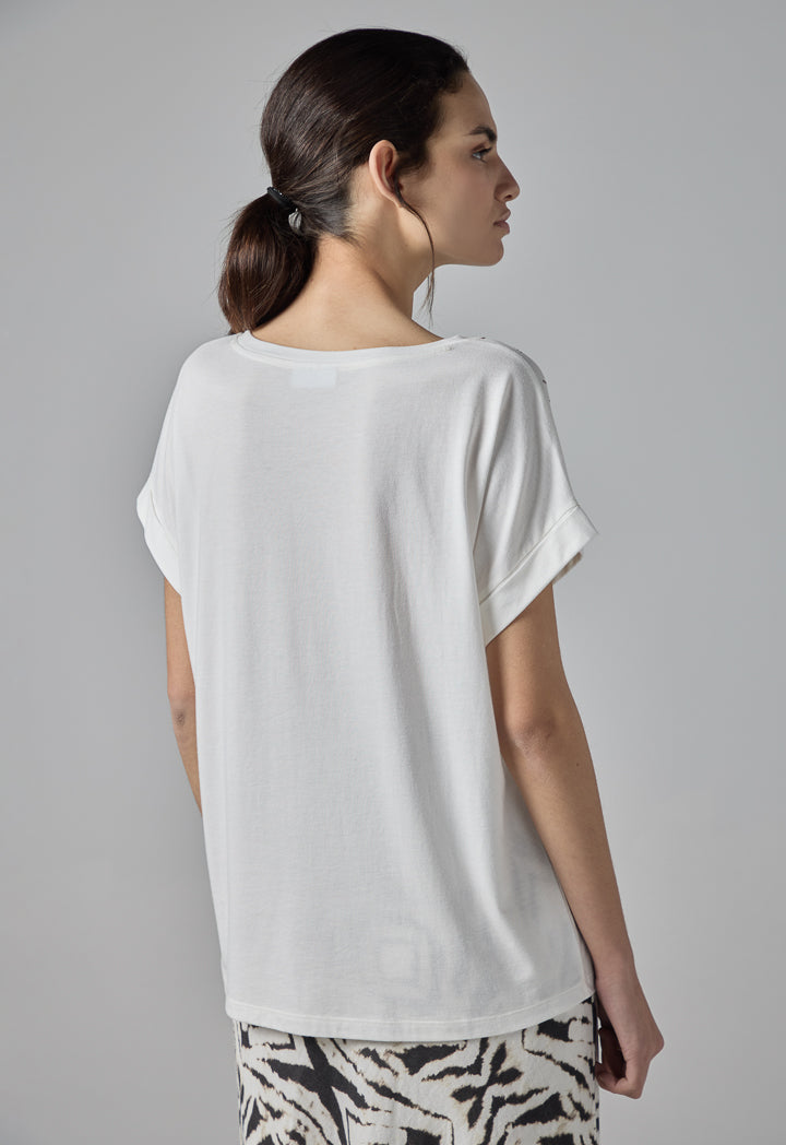 Choice Stone-Embellished Fashion Top Off White