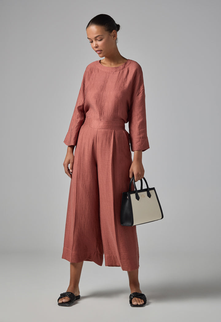 Choice Textured Wide Leg Trousers Brick