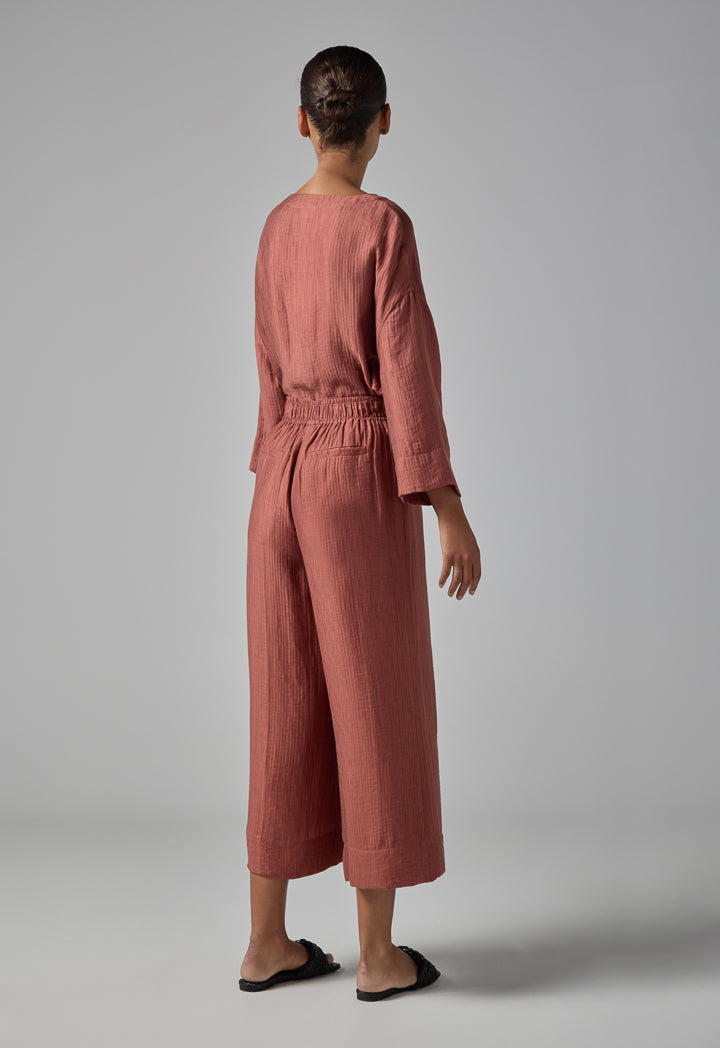 Choice Textured Wide Leg Trousers Brick