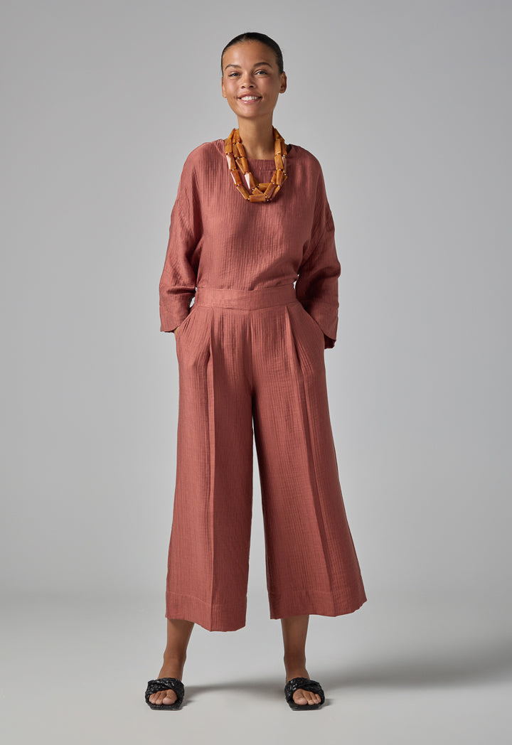 Choice Textured Wide Leg Trousers Brick