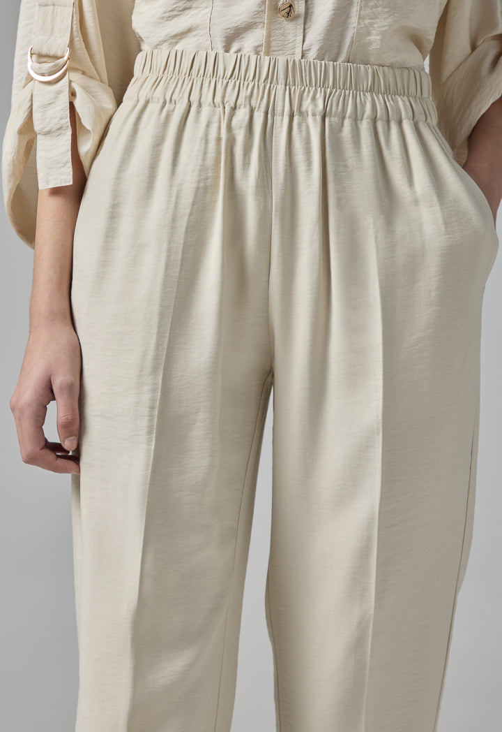 Choice Folded Hem Solid Trouser Beige