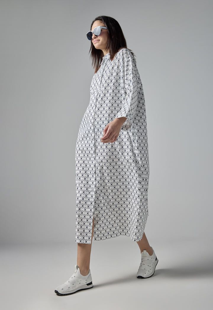 Choice Monogram Print Shirt Dress Navy-White