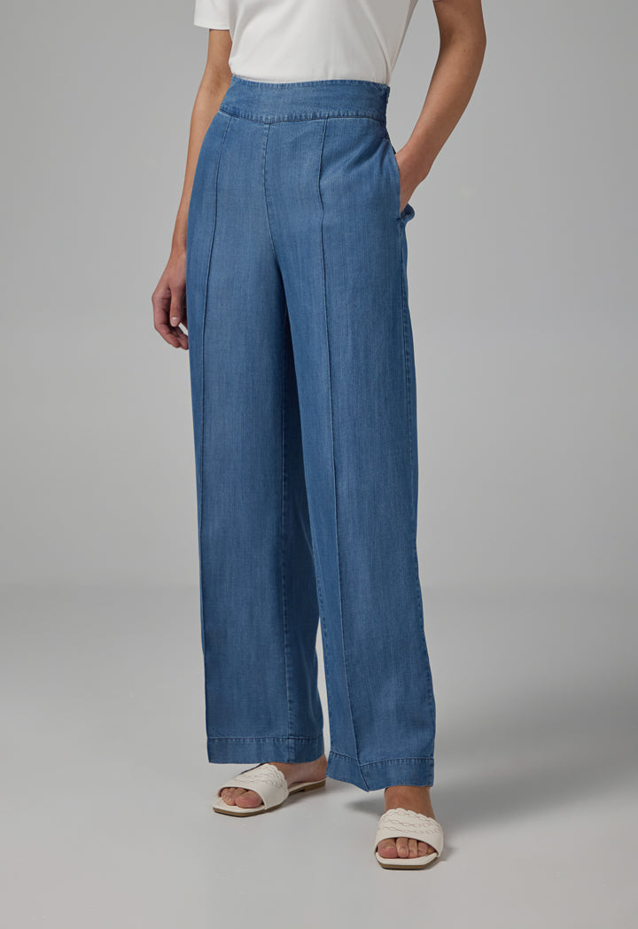 Choice Pin Tuck At Front Wide Leg Denim Trousers Navy