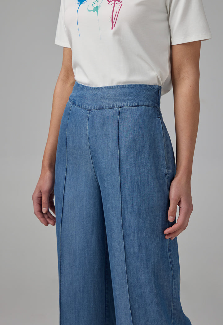 Choice Pin Tuck At Front Wide Leg Denim Trousers Navy