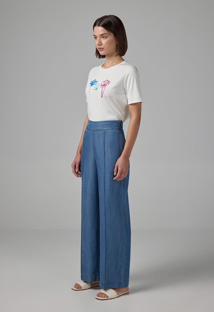 Choice Pin Tuck At Front Wide Leg Denim Trousers Navy