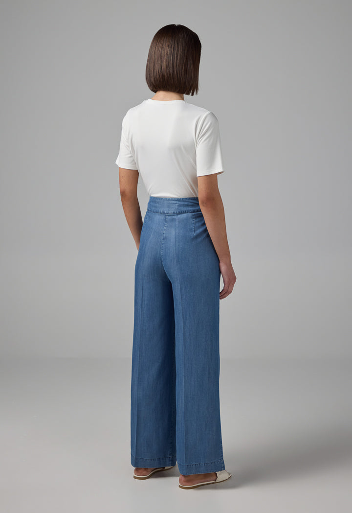 Choice Pin Tuck At Front Wide Leg Denim Trousers Navy