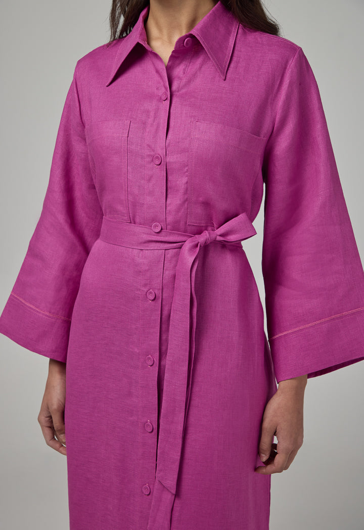 Choice Solid Linen Shirt Dress Purple