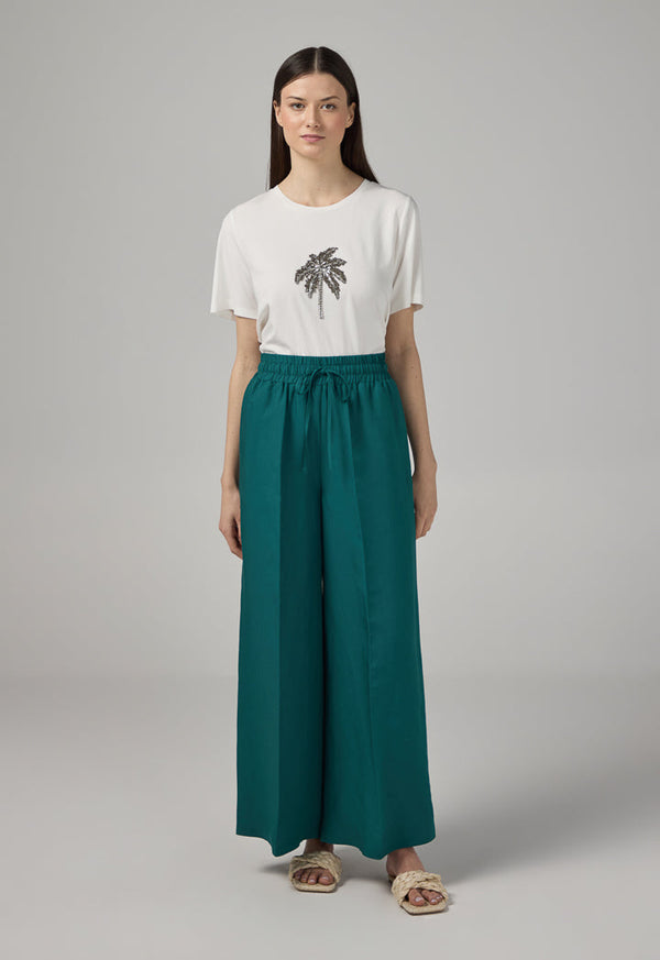 Choice Basic Elastic Waistband Linen Trousers Teal