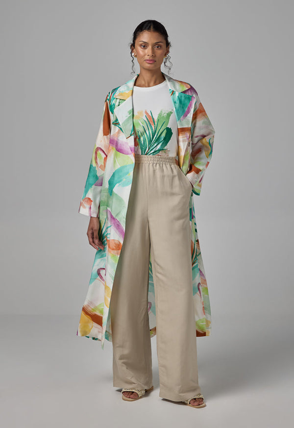 Choice Elastic Waist Wide Leg Trousers Sand