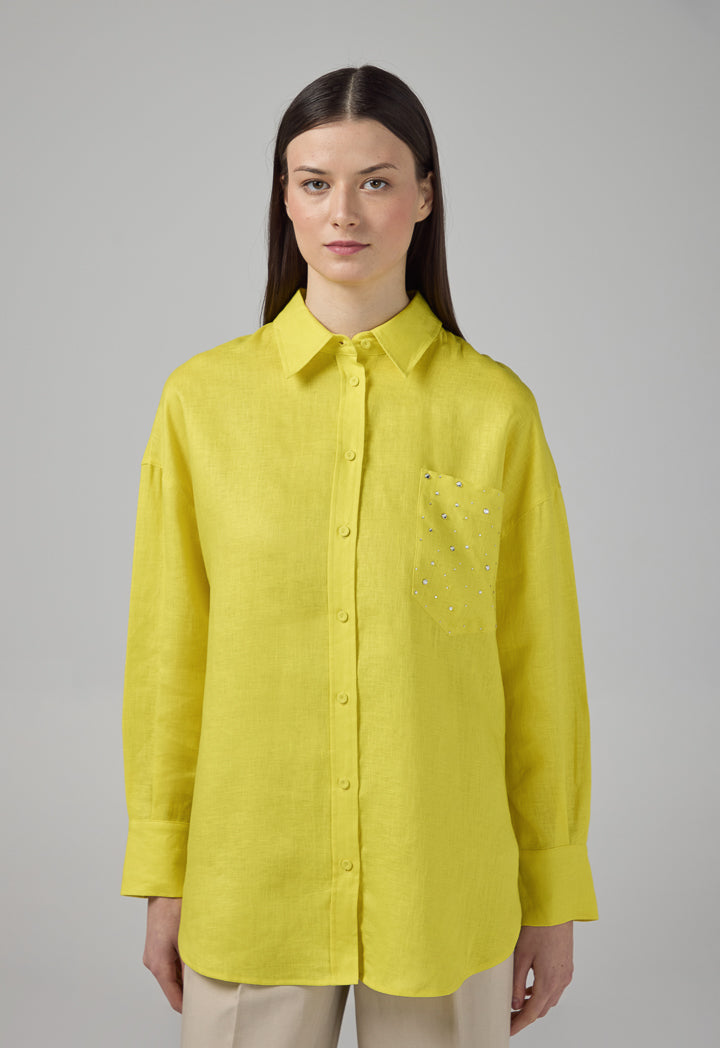 Choice Crystal Embellished Linen Shirt Lime