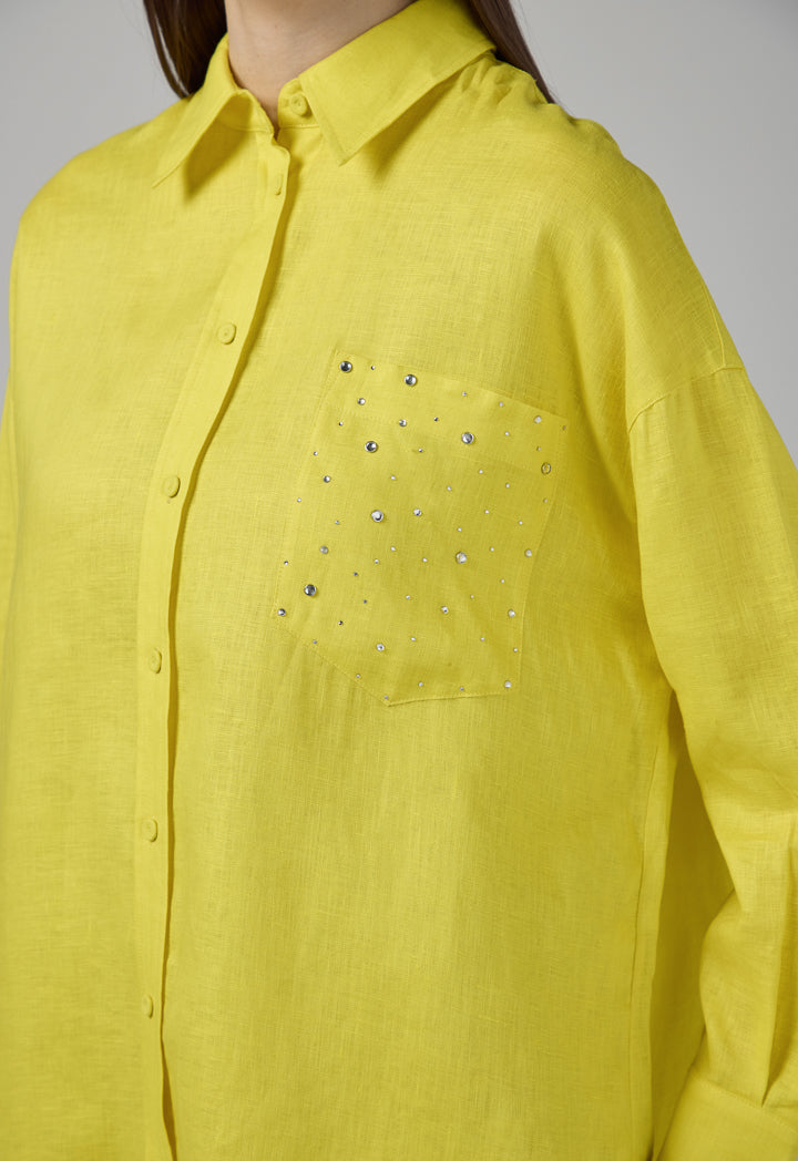 Choice Crystal Embellished Linen Shirt Lime