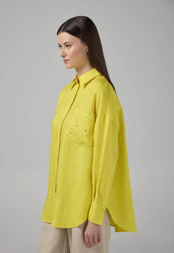 Choice Crystal Embellished Linen Shirt Lime