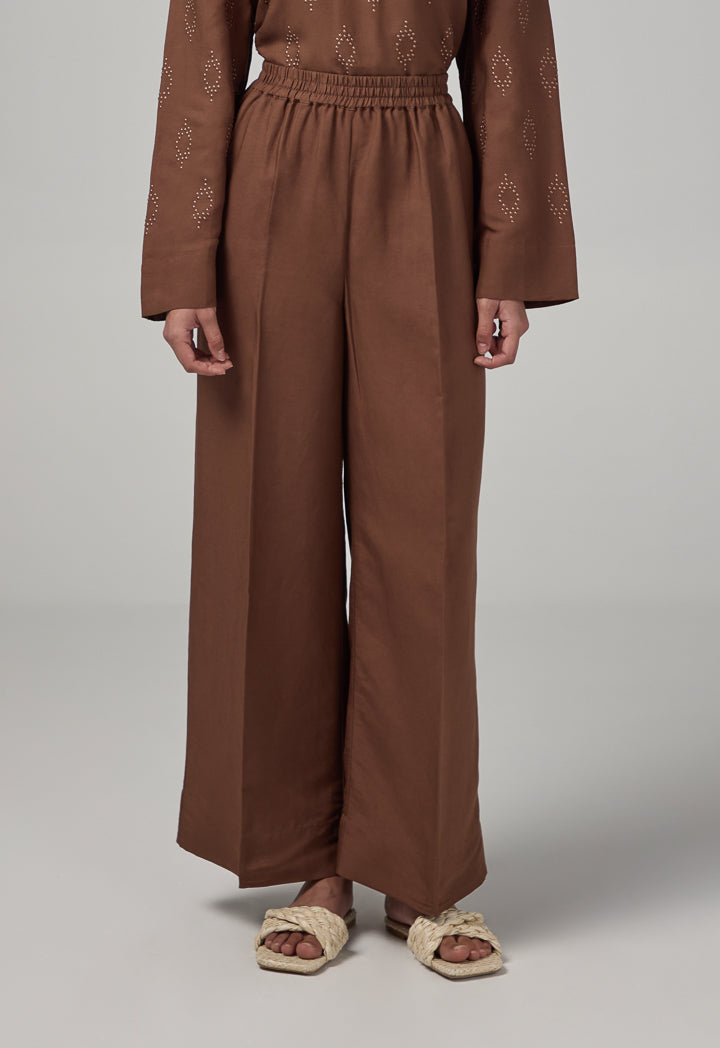 Choice Wide Leg Basic Trousers Brown