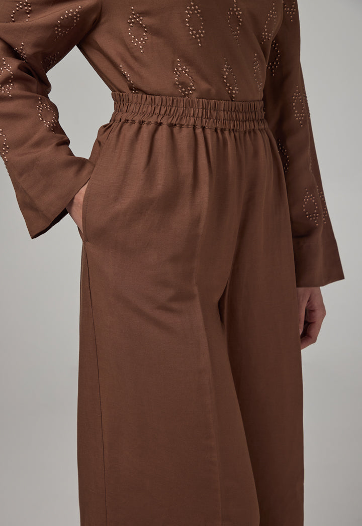 Choice Wide Leg Basic Trousers Brown