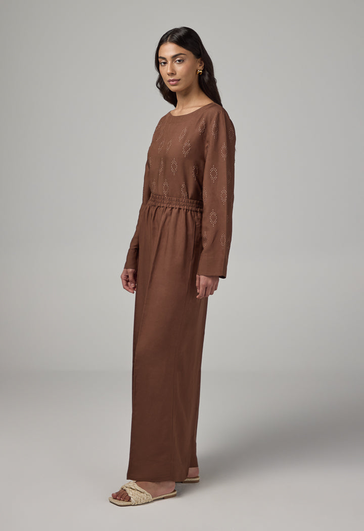 Choice Wide Leg Basic Trousers Brown