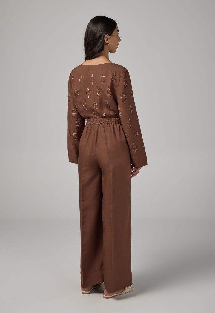 Choice Wide Leg Basic Trousers Brown