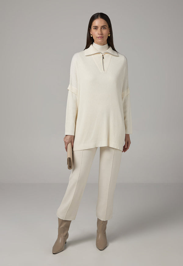 Choice Button Embellished Ribbed Sweater Cream