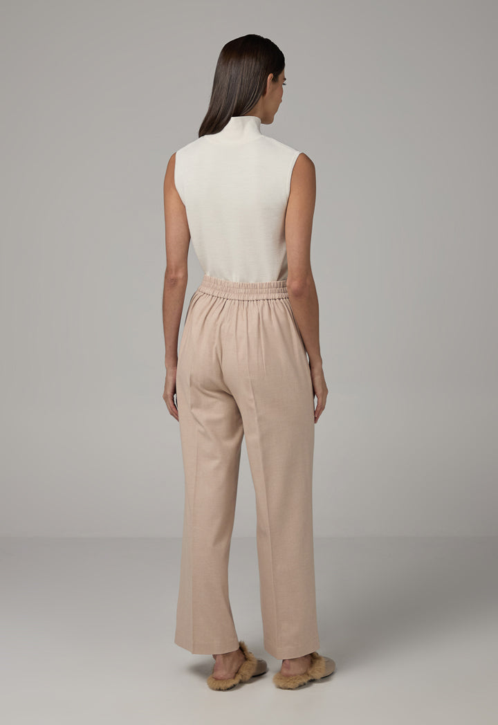 Choice Straight Cut Elasticated Waist Basic Trousers Beige