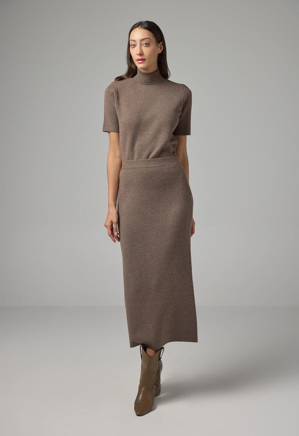 Choice Solid Straight Cut Knitted Skirt Brown