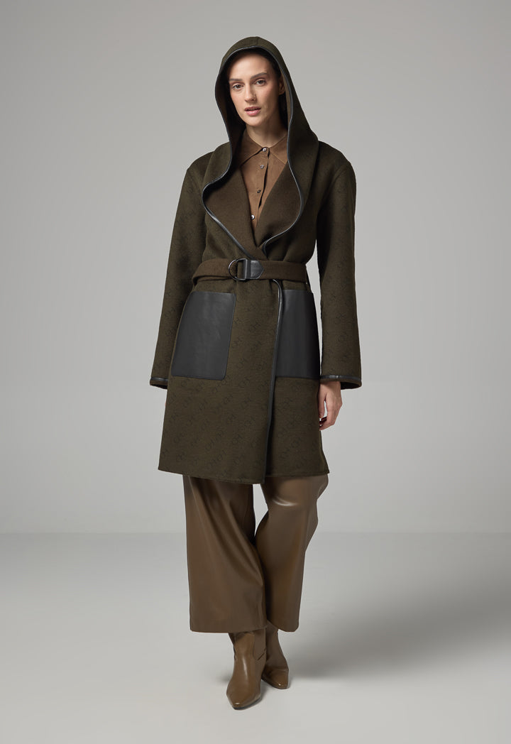 Choice Reversible Monogram Long Sleeves Belted Jacket Khaki