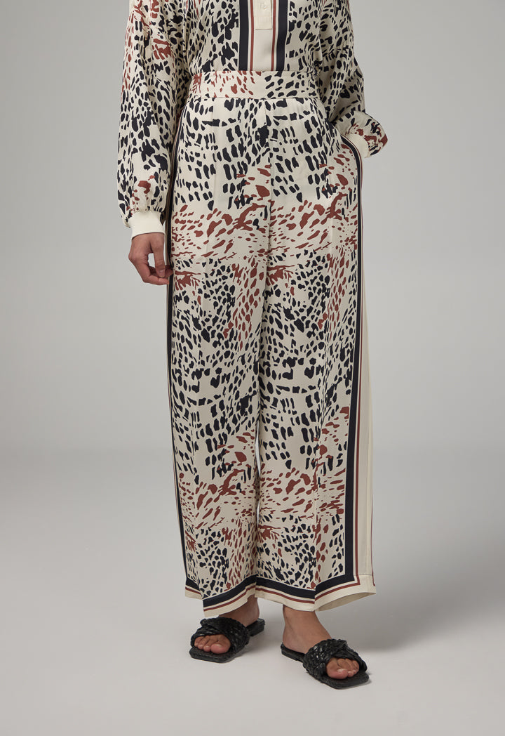 Choice Wide Leg Straight Cut Printed Trousers Multi Color