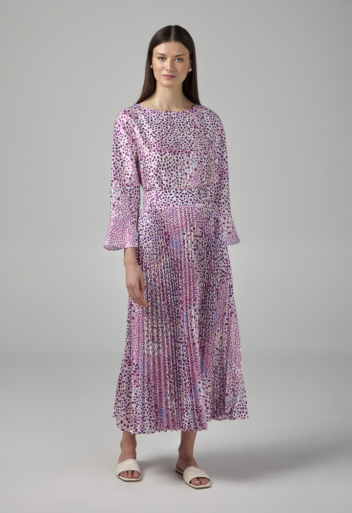 Choice Pleated Printed Flared Skirt Purple