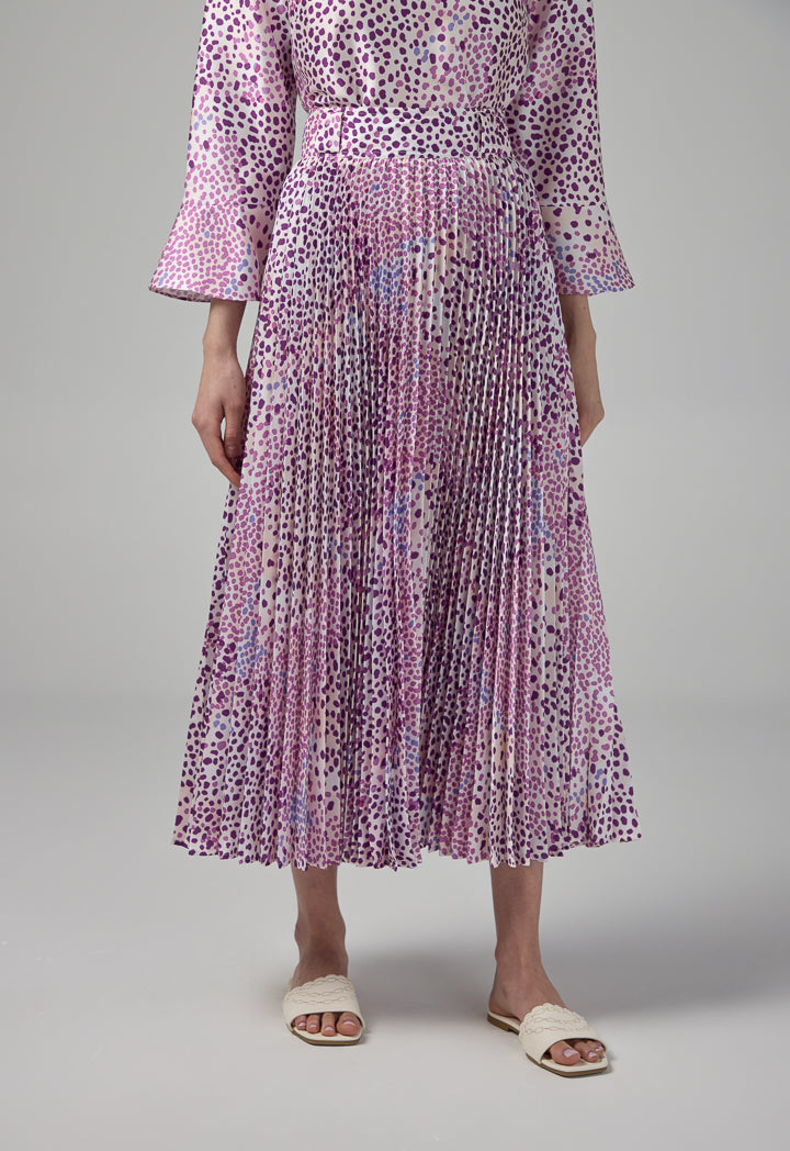 Choice Pleated Printed Flared Skirt Purple