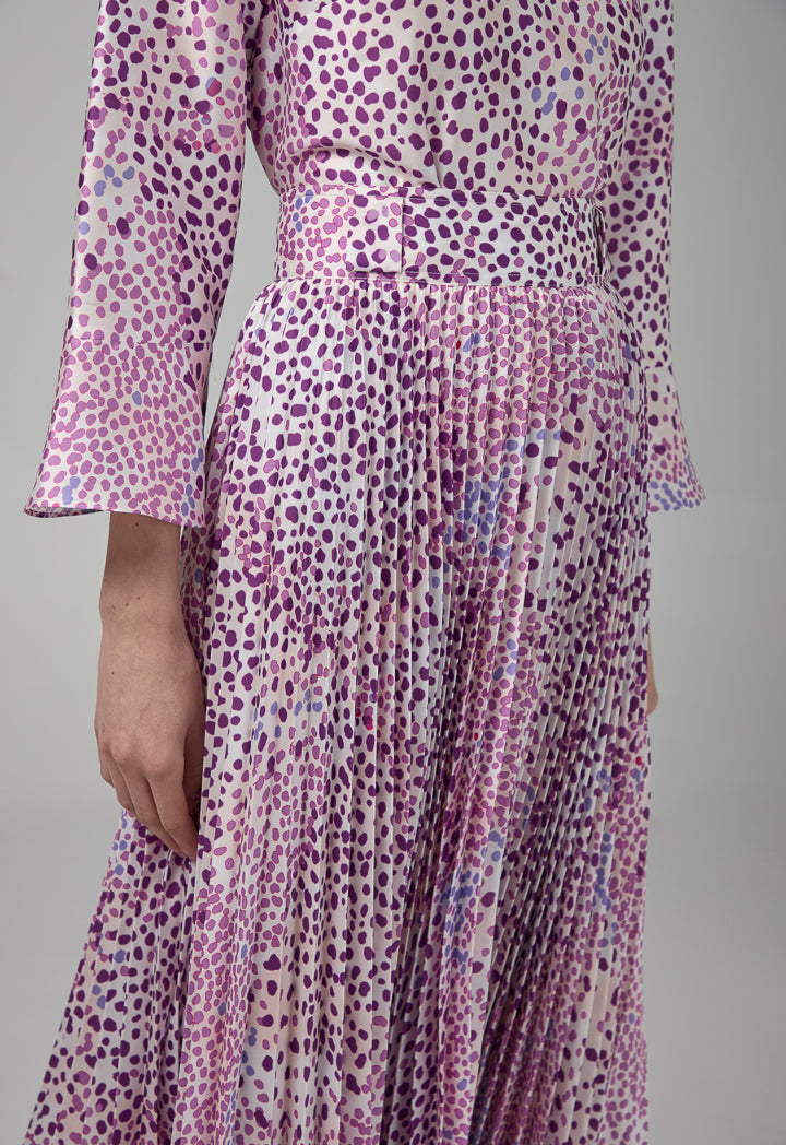 Choice Pleated Printed Flared Skirt Purple