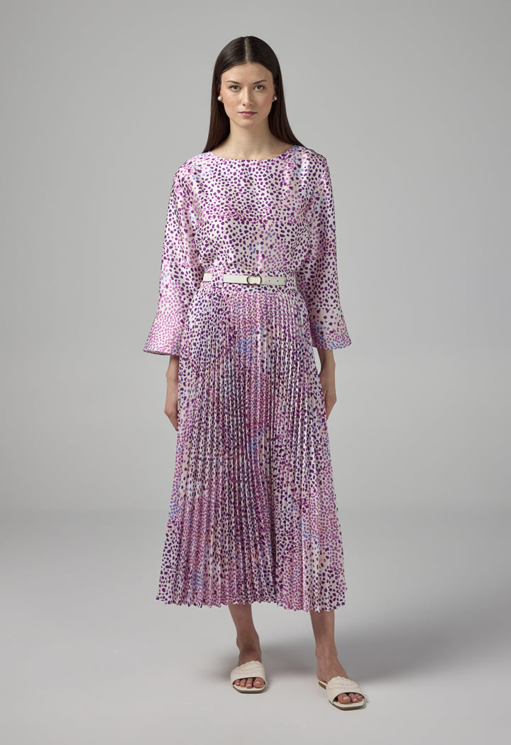 Choice Pleated Printed Flared Skirt Purple