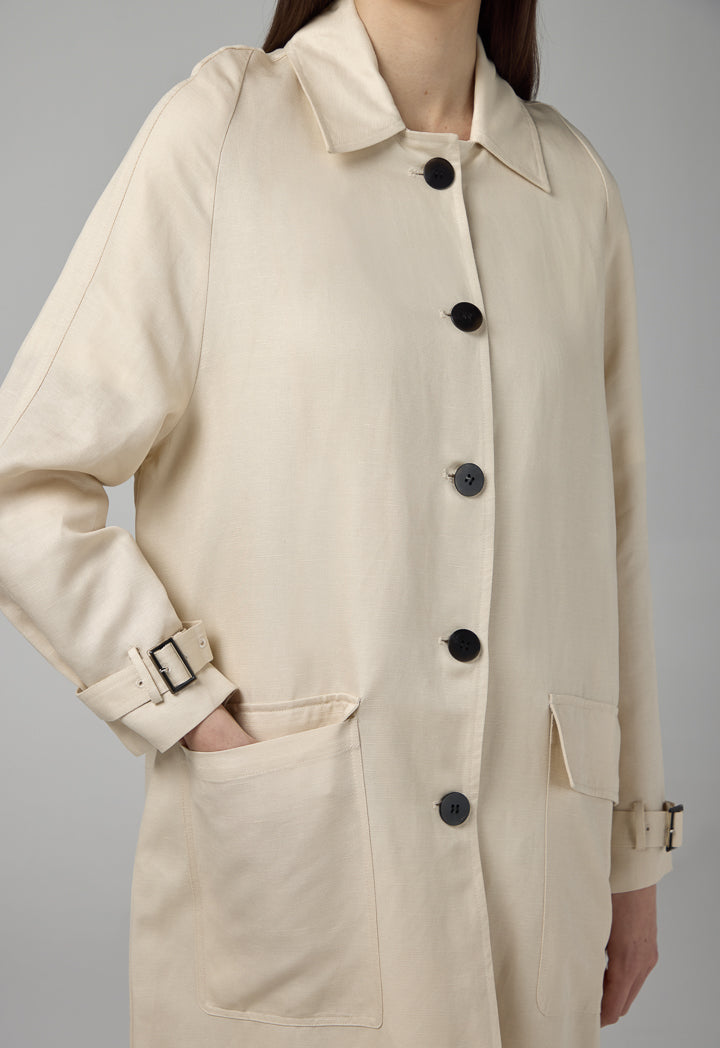 Choice Solid Front Flap Pockets Coat Beige