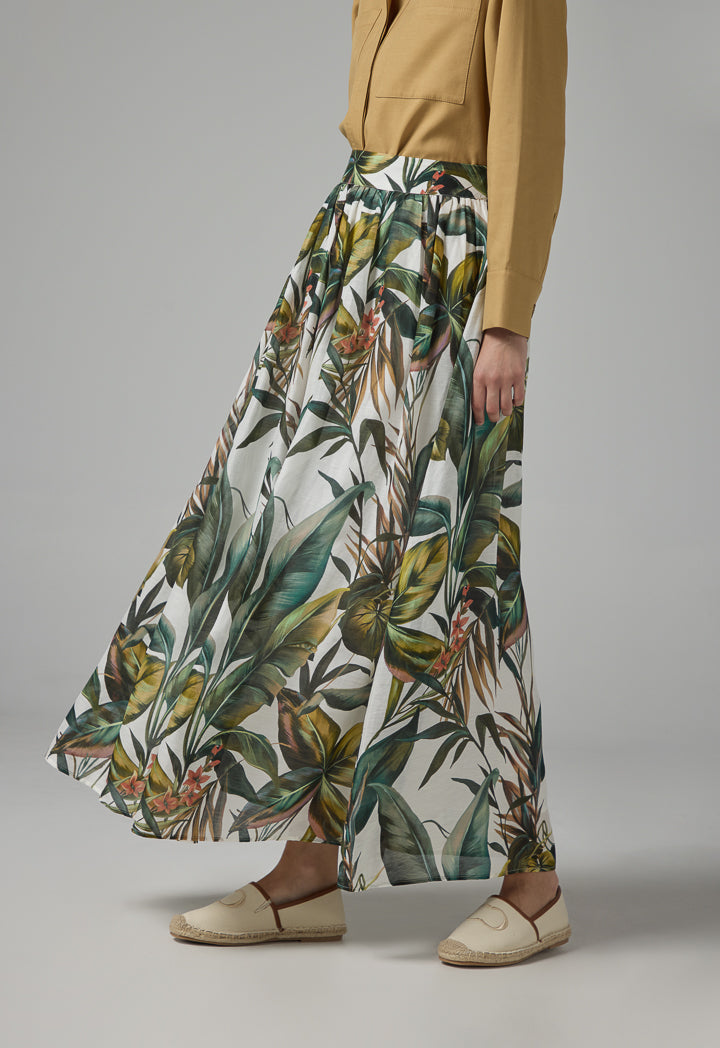 Choice Floral Print Pleated Flared Maxi Skirt Multi Color