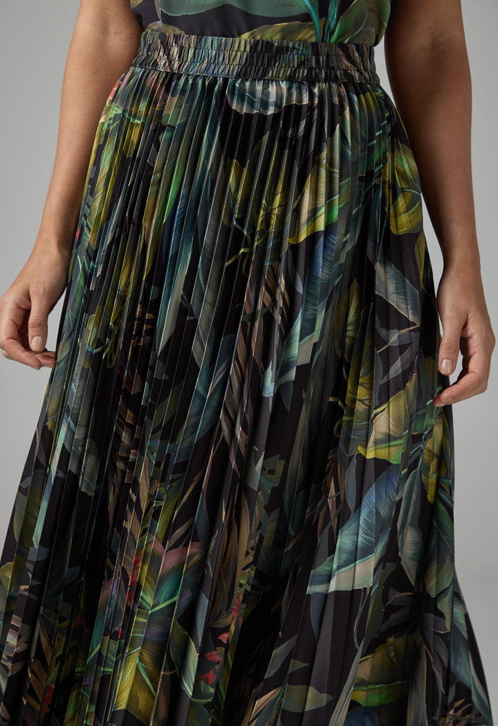 Choice Printed Pleated Flared Skirt Multi Color