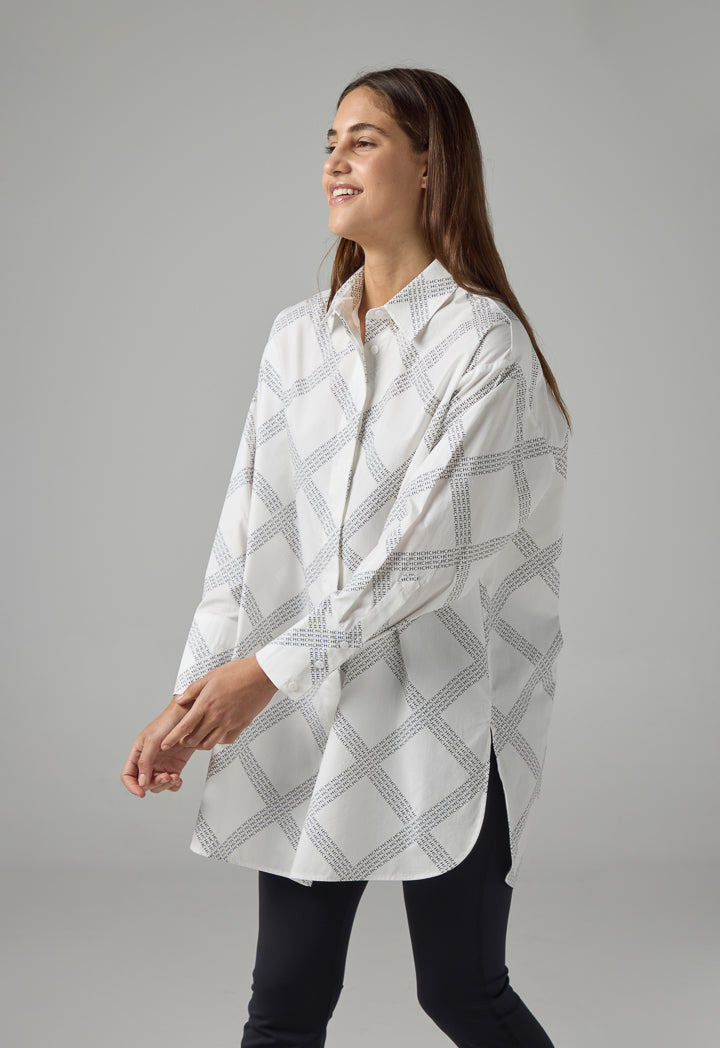 Choice Long Sleeve Printed Monogram Shirt  Off White