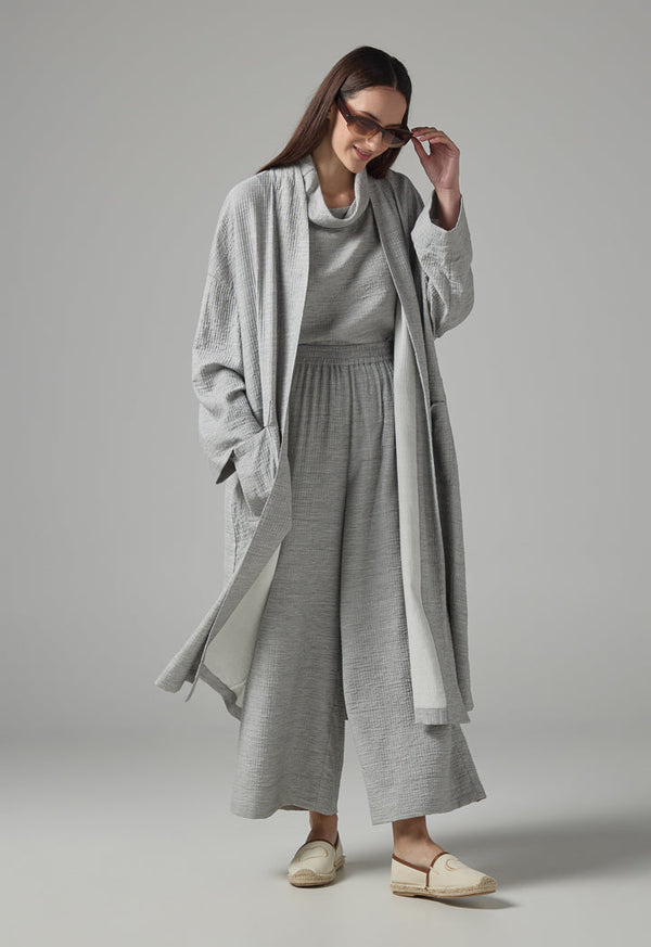 Choice Solid Front Pockets Textured Abaya Grey