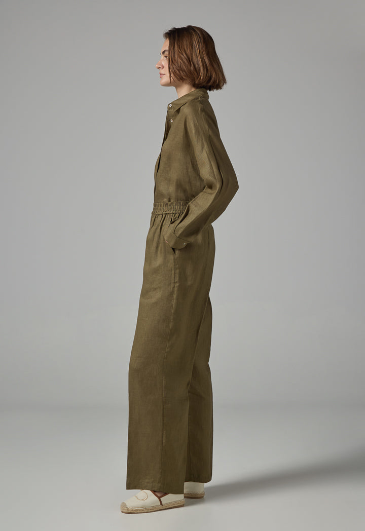 Choice High-Waist Straight-Cut Basic Trousers Khaki