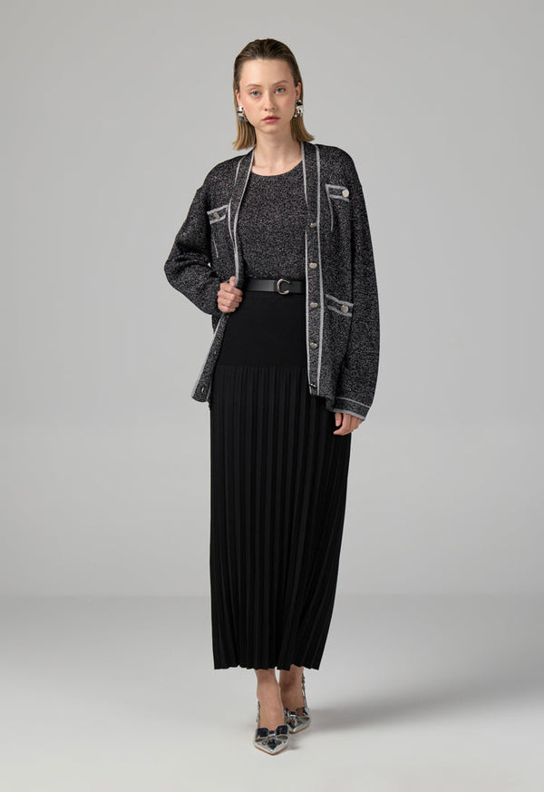 Choice Knitted Pleated Maxi Skirt Black