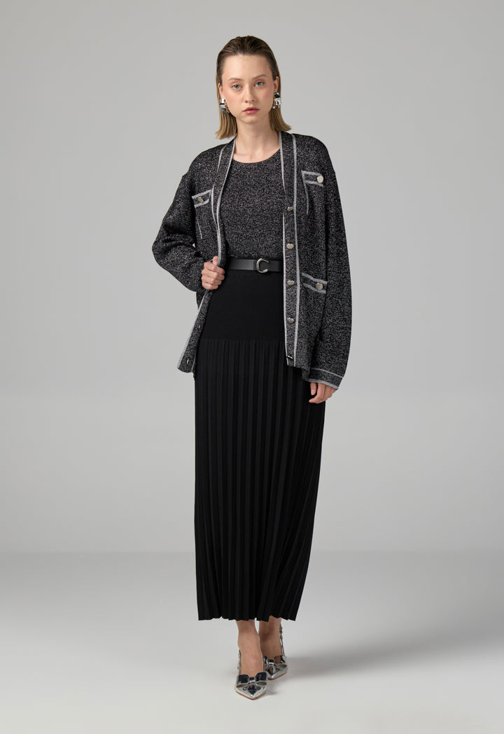 Choice Knitted Pleated Maxi Skirt Black