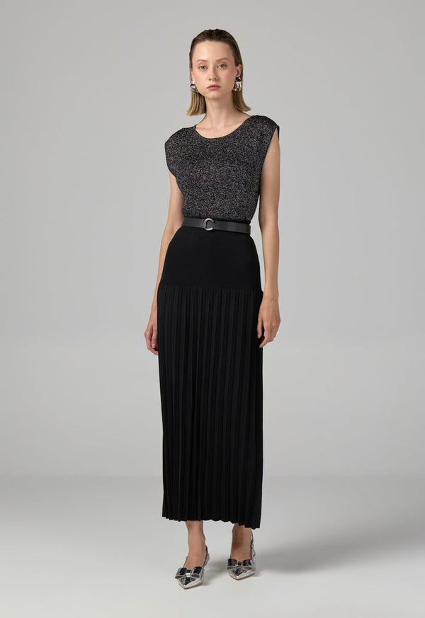 Choice Knitted Pleated Maxi Skirt Black