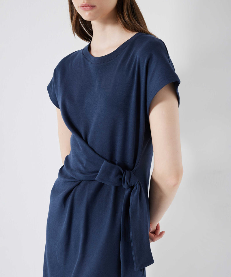 Ipekyol Combed Cotton Dress With Tie Waist Navy Blue