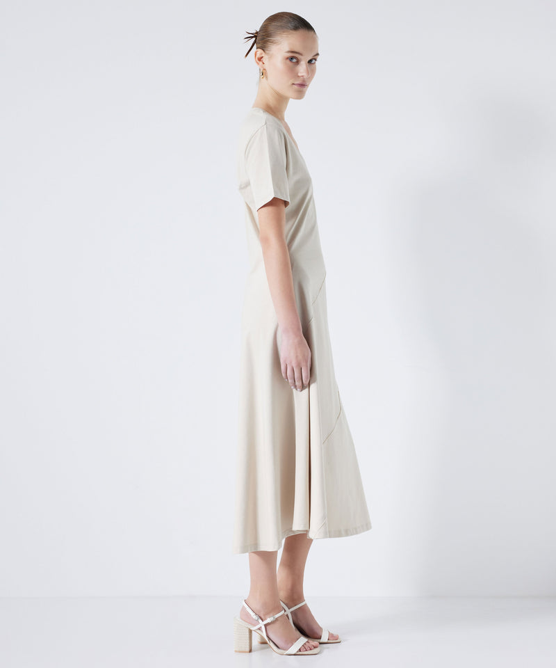 Ipekyol Combed Cotton Dress With Diagonal Stitching Stone