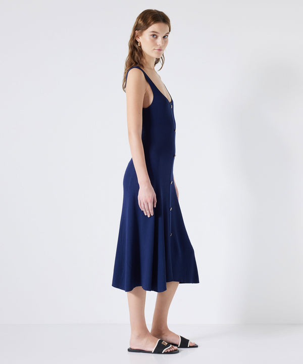 Ipekyol Midi Dress With Button Accessories Navy Blue