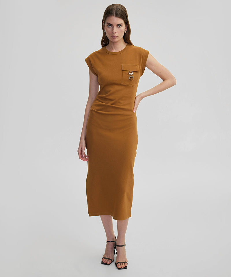 Ipekyol Metallic Accessory Midi Dress Tobac