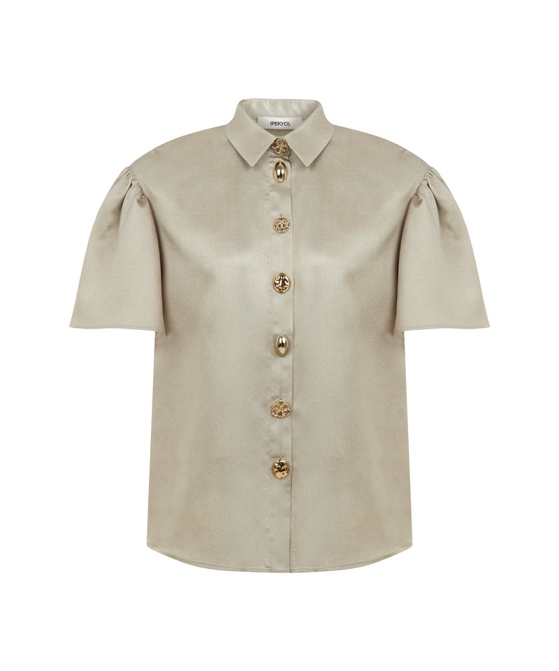 Ipekyol Button Accessory Short Sleeve Shirt Light Khaki