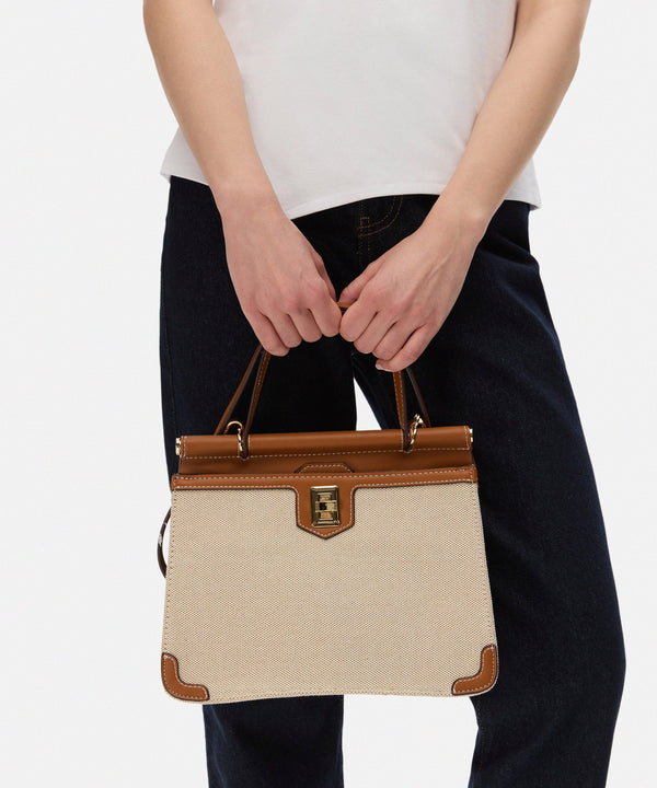 Ipekyol Faux Leather Mix Canvas Bag Beige