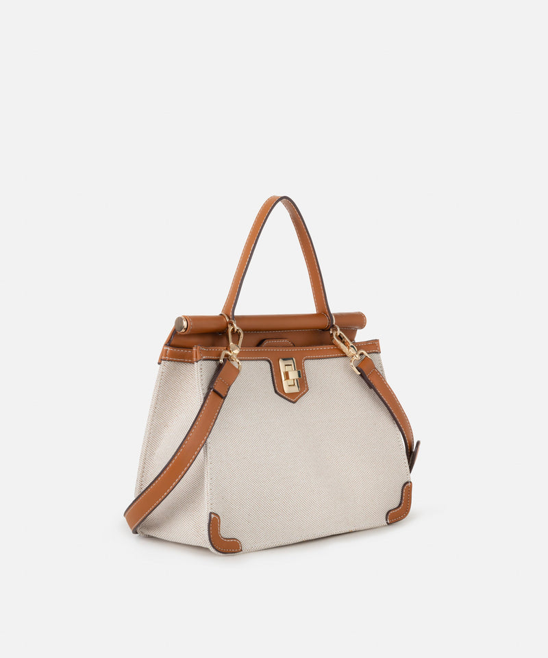 Ipekyol Faux Leather Mix Canvas Bag Beige