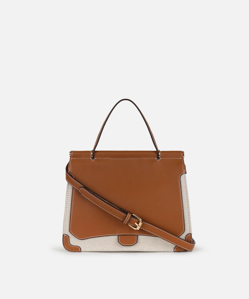 Ipekyol Faux Leather Mix Canvas Bag Beige