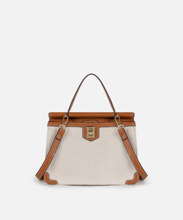 Ipekyol Faux Leather Mix Canvas Bag Beige