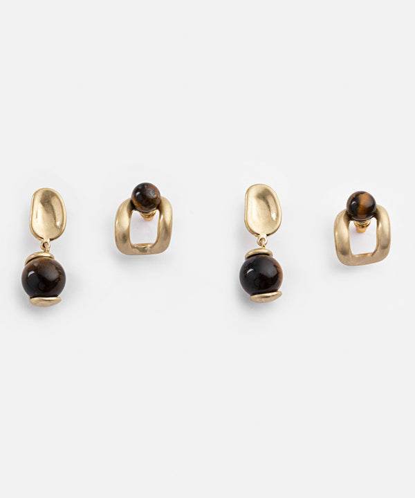 Ipekyol Contrast Stone Earring Set Gold