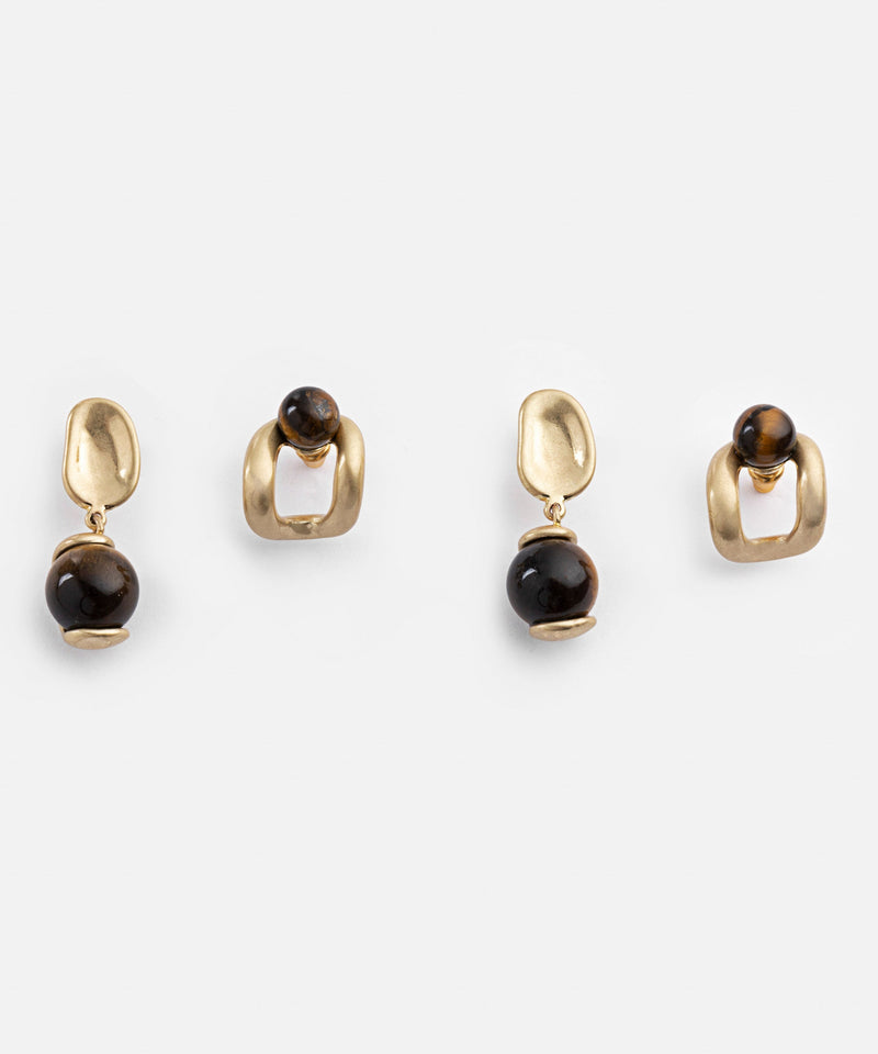 Ipekyol Contrast Stone Earring Set Gold