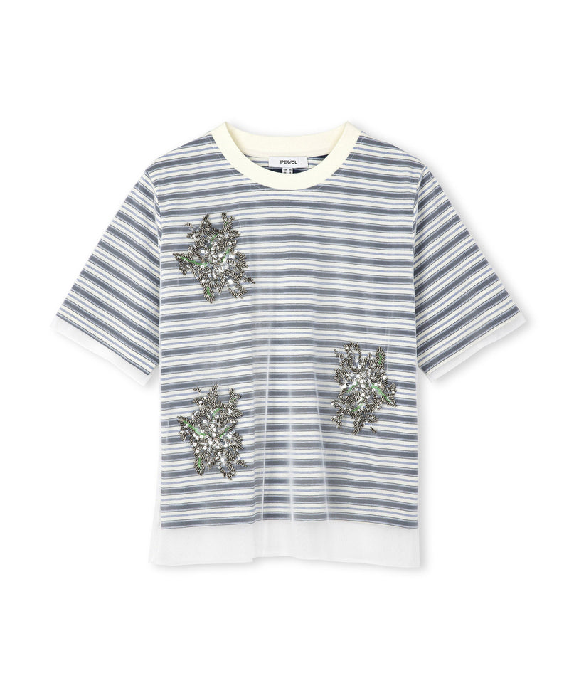 Ipekyol Sequined Tulle Mix T-Shirt Navy